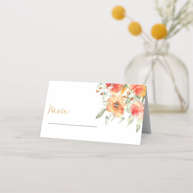 Cartão De Mesa Apricot Floral de Aquarela Elegante (Frente)