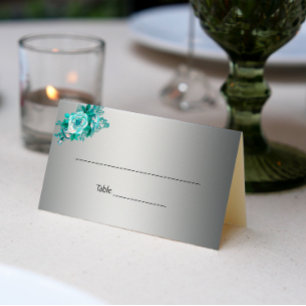 Cartão De Mesa Aqua Rosa e Silver Wedding