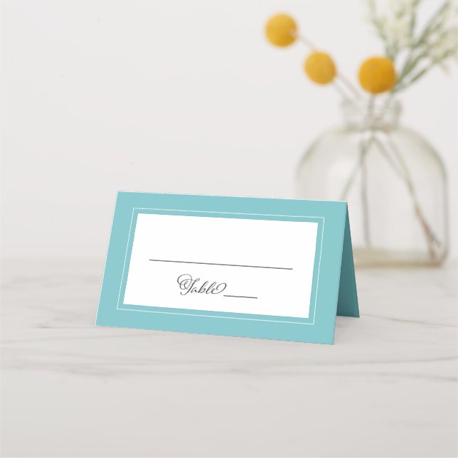 Cartão De Mesa Aqua White Wedding Elegante Chic Border Modern (Frente)