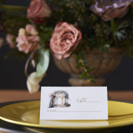 Cartão De Mesa Aquarela de Casamento com Arco Floral