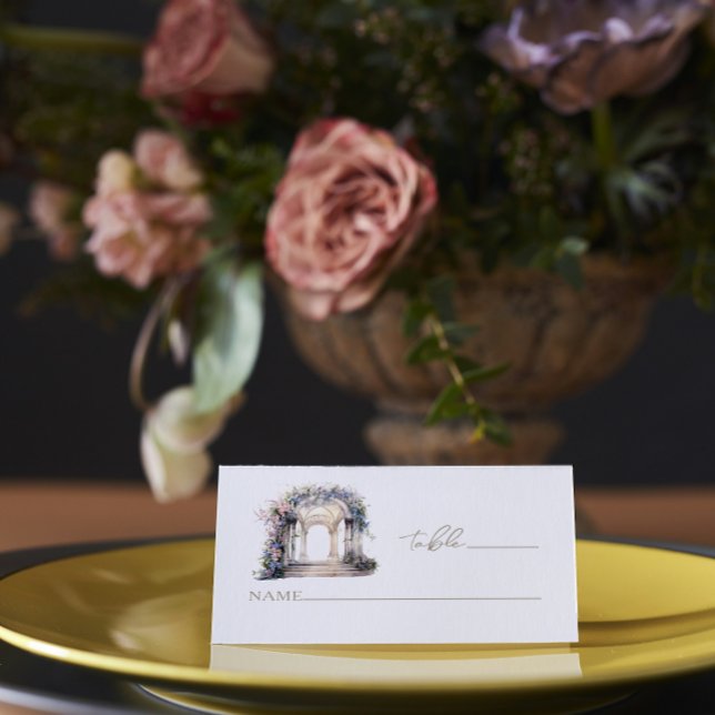 Cartão De Mesa Aquarela de Casamento com Arco Floral (Criador carregado)
