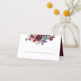 Cartão De Mesa Aquarela Floral Borgonha
