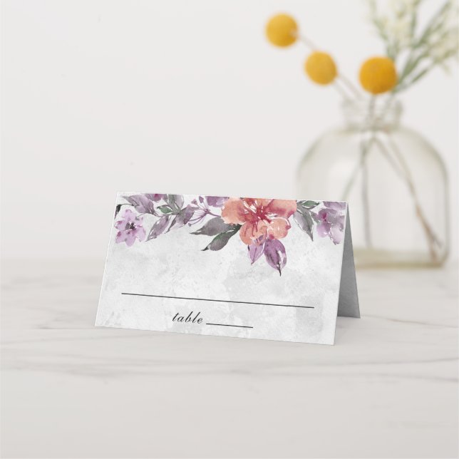 Cartão De Mesa Aquarela Floral de Pêssego de Lavanda Elegante (Frente)