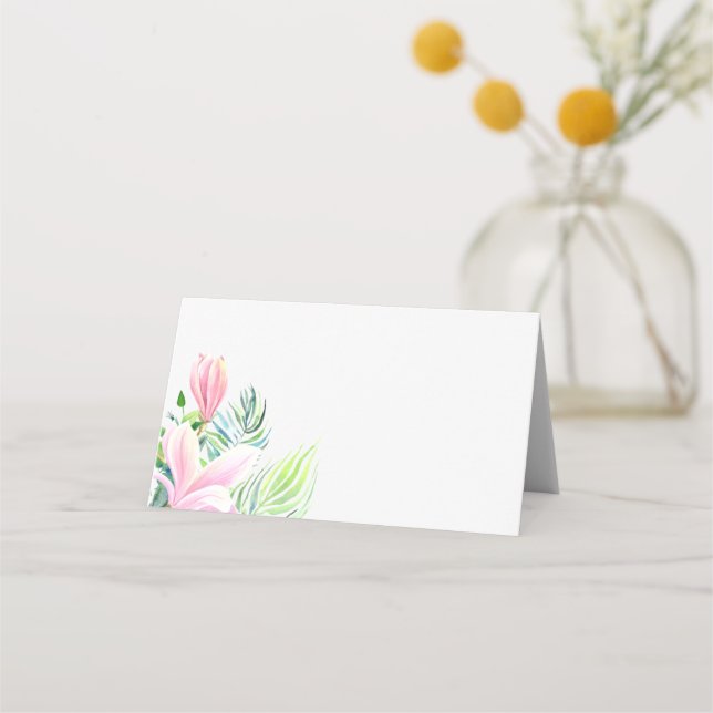 Cartão De Mesa Aquarela Magnolia Flor em Mesa Rosa (Frente)