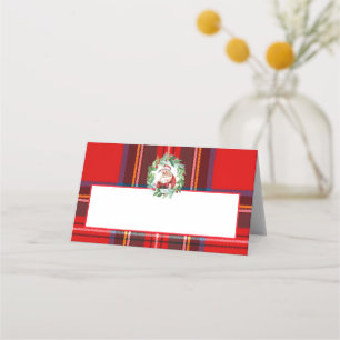 Cartão De Mesa Aquarela Natal Retro Santa Vermelho Xadrez Stewart