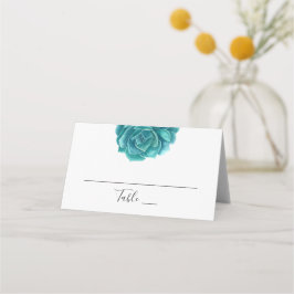 Cartão De Mesa Aquarela suculenta. Casamento teal. Botânica