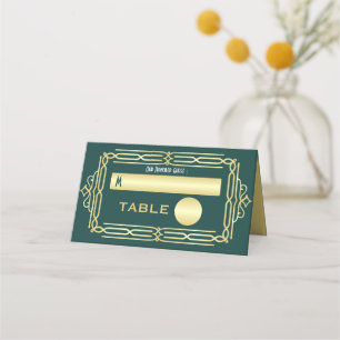 Cartão De Mesa Art Deco Casamento Dourado Elegante Verde Escort