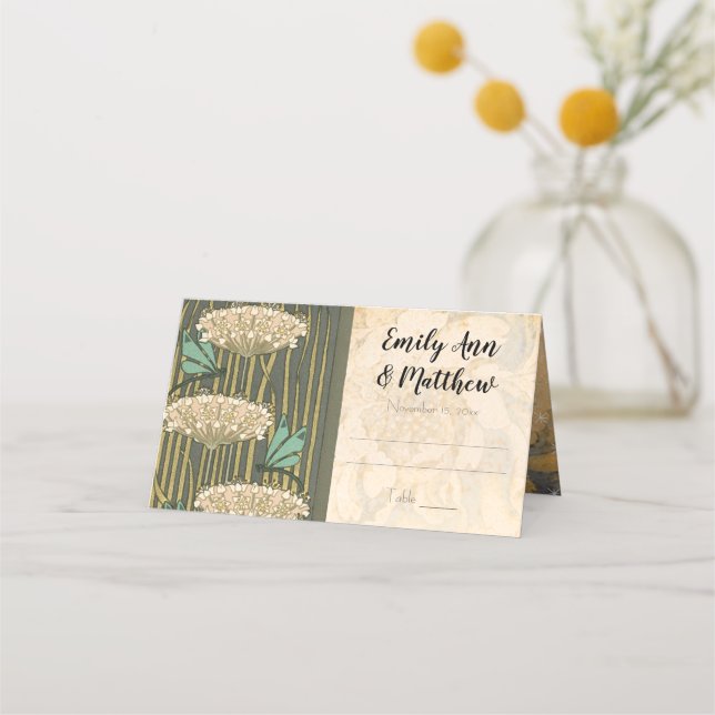 Cartão De Mesa Art Nouveau Dragonfly Lily Pad Wedding (Verso)