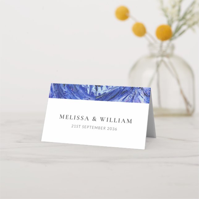 Cartão De Mesa Arte Azul Branco Casamento (Verso)