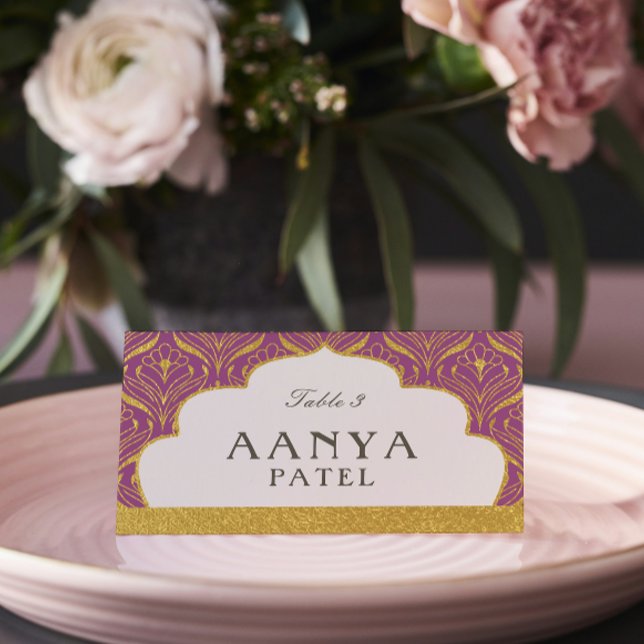 Cartão De Mesa Arte Deco Dourado Arch Mundap Arch Casamento Nome  (Indian wedding escort cards, art deco place cards, hindu wedding reception place cards, decor signs)