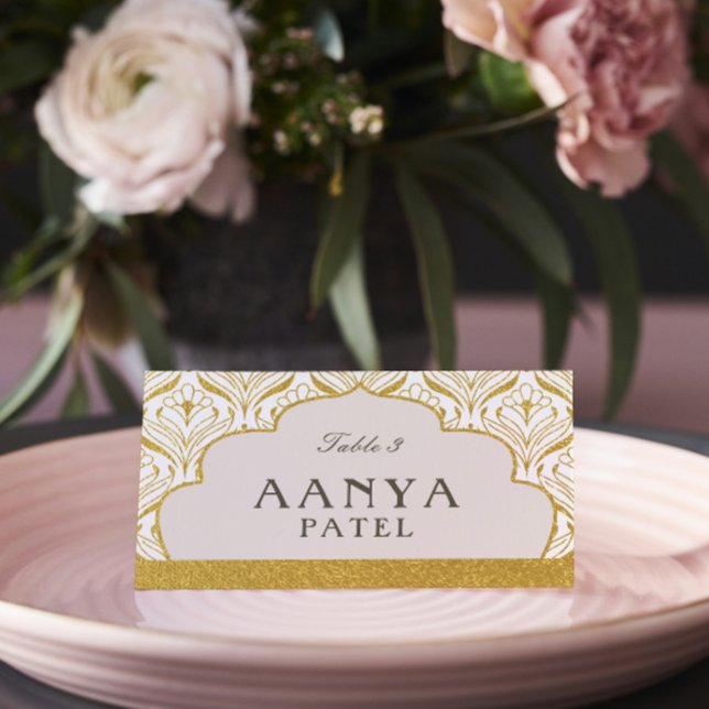 Cartão De Mesa Arte Deco Dourado Arch Mundap Arch Casamento Nome  (Indian wedding escort cards, art deco wedding reception sign, hindu wedding reception place cards)