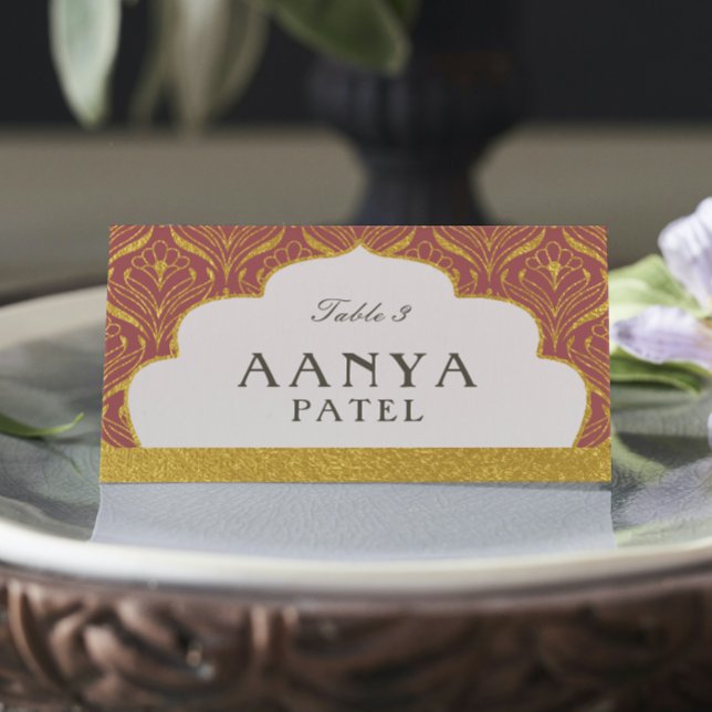 Cartão De Mesa Arte Deco Dourado Arch Mundap Arch Casamento Nome  (indian wedding place card, hindu wedding escort card, mehndi sangeet haldi mehendi, gold art deco)