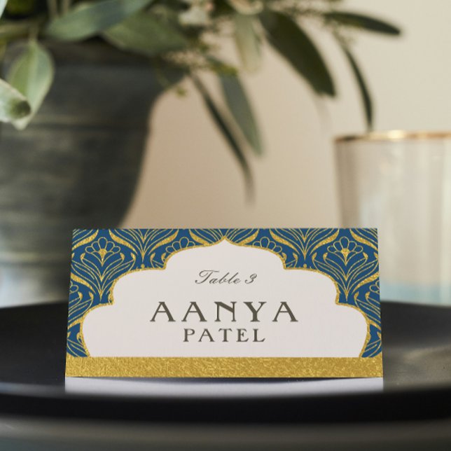 Cartão De Mesa Arte Deco Dourado Arch Mundap Arch Casamento Nome  (indian wedding reception place card, hindu wedding escort cards, reception decor, gold art deco)