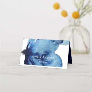 Cartão De Mesa Artista Indigo Azul Aquarela Floral