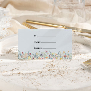 Cartão De Mesa Árvore de Casamento Azul Simples de Flor Selvagem