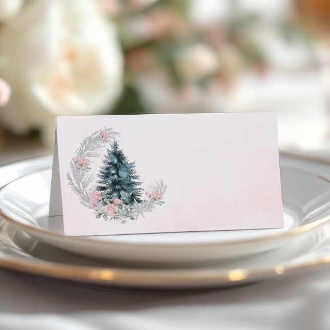 Cartão De Mesa Árvore de Natal Rosa Prata (Criador carregado)