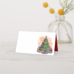Cartão De Mesa Árvore Natal de Aquarela