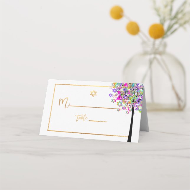 Cartão De Mesa Árvore PixDezines do LIfe+Rosa+Verde+Falso Dourado (Frente)