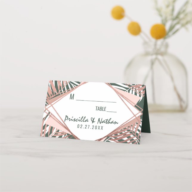 Cartão De Mesa Árvore Tropical de Palma Tropical Rosa Dourada Ver (Frente)