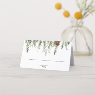 Cartão De Mesa Árvores de pinho rústicas bolotas inverno Natal