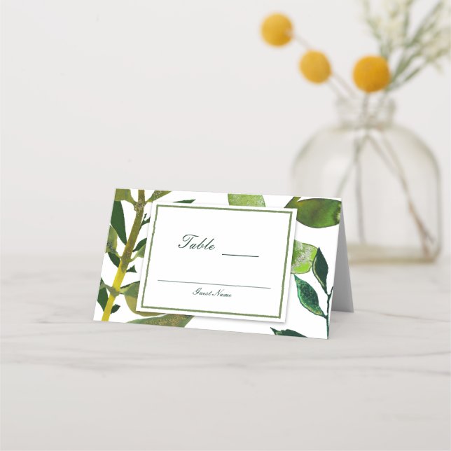 Cartão De Mesa Assento de mesa com folhas de planta botânica verd (Verso)