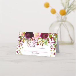 Cartão De Mesa Assento de mesa Marsala Rosa Floral Dourado Burgun