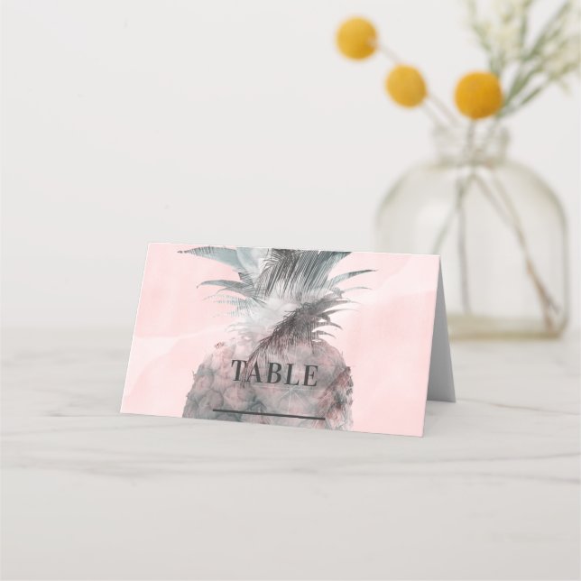 Cartão De Mesa Assentos de Mesa Rosa Dourado Tropical Abacaxi (Frente)