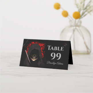 Cartão De Mesa Assustador Vermelho escuro, preto, crânio gótico,