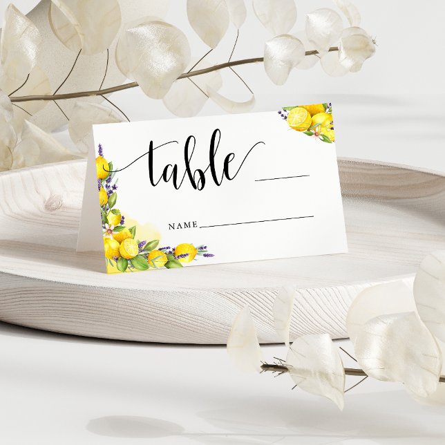 Cartão De Mesa Aviso de Número de Tabela de Boho de Lavanda de Li (Watercolor Lemon Lavender Boho Table Number Advice Place Card)
