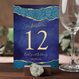 Cartão de Mesa Azul-Agate Dourado e Azul-Marinho E