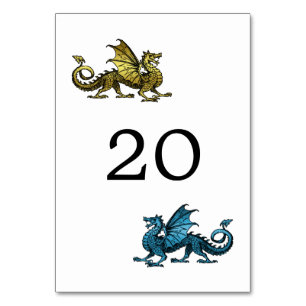 Cartão de Mesa Azul Dourado Dragão