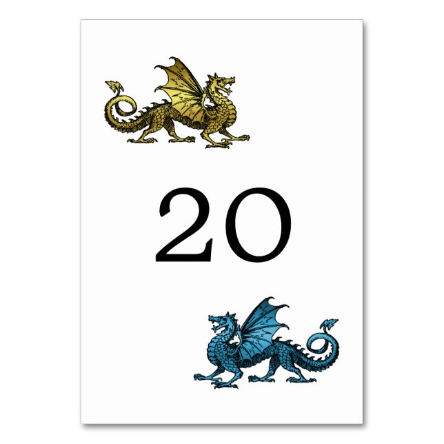 Cartão de Mesa Azul Dourado Dragão (Frente)