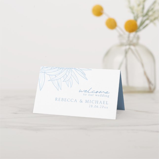 Cartão De Mesa Azul Dusty Simples Mão Desenhada Botânica Dobrada (Verso)