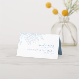 Cartão De Mesa Azul Dusty Simples Mão Desenhada Botânica Dobrada