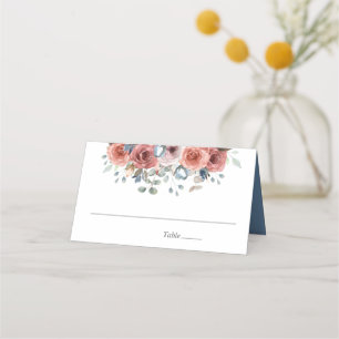 Cartão De Mesa Azul e Blush Feliz Floral, Casamento