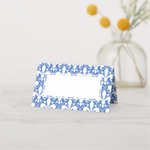Cartão De Mesa Azul Elegante e Fleur de Lys Janta Mesa