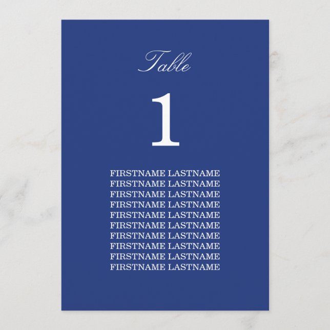 Cartão de Mesa Azul Escuro para Nomes de Convidado (Frente)