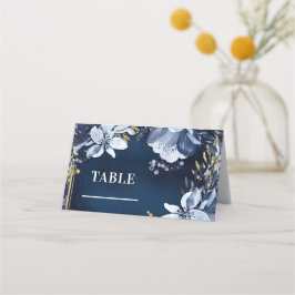 Cartão De Mesa Azul Marinho e Dourado Assentos de Mesa Florais em