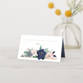 Cartão De Mesa Azul Poeirento Rosa Poeirento Dourado Floral Aquar