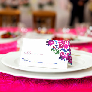 Cartão De Mesa Azulejos mexicanos azuis cor-de-rosa, nome de casa