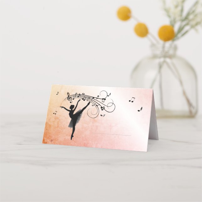Cartão De Mesa Ballerina Dançando com Música Laranja Marmoreado (Frente)
