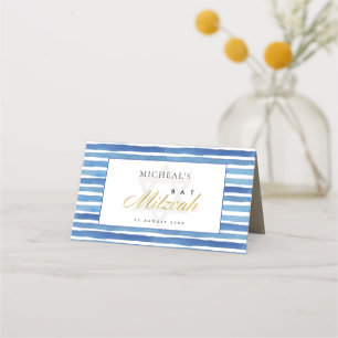 CARTÃO DE MESA BAR DE FAIXAS DE ÁGUA INDIGO AZUL BAT MITZVAH