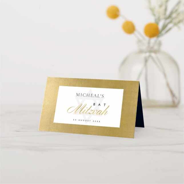 CARTÃO DE MESA BAR DOURADO FAUX LIMPO SIMPLES ELEGANTE BAT MITZVA (Verso)