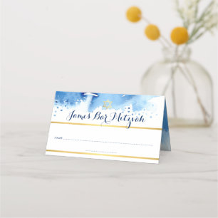 Cartão De Mesa BAR MITZVAH - moderna estrela da folha de ouro azu