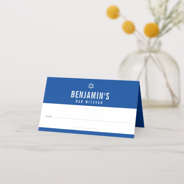 Cartão De Mesa BAR MITZVAH - simples bloco royal bold, azul (Frente)