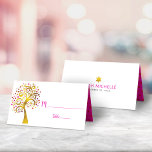 Cartão De Mesa Bat Mitzvah moderna, Dourada e rosa, árvore de fol<br><div class="desc">Nenhuma festa do Bat Mitzvah está completa sem cartões de lugar personalizados. Deixe o seu Bat Mitzvah favorito se orgulhar, se regozijar e celebrar seu marco em seu partido perfeitamente coordenado. Esta sofisticada, chica, atordoante, folha de ouro gráfica falso, com cor-de-rosa cinza, laranja e Estrela vermelha de David e "folhas"...</div>