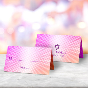 Cartão De Mesa Bat Mitzvah Ousado Boho Retro Gradiente Rosa Laran