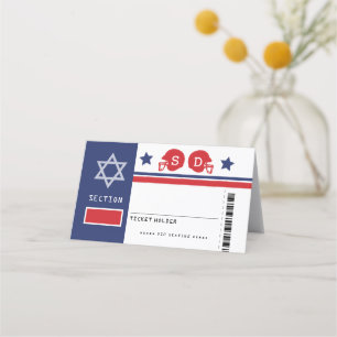 Cartão De Mesa Bat Mitzvah Sentado com Bilhete Vermelho Azul