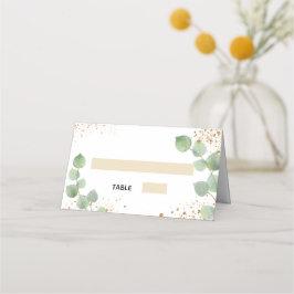 Cartão De Mesa Batismo eucalipto pó dourado