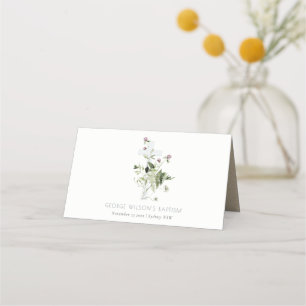 Cartão De Mesa Batismo Floral de Flor Selvagem Roxo Elegante
